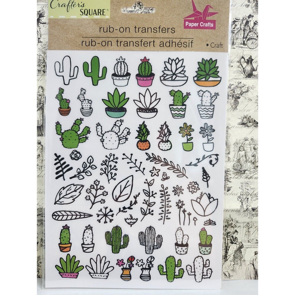 Cactus, Plants, & Flowers - Rub-On Transfer Sticker Embellishments - 50+ pc